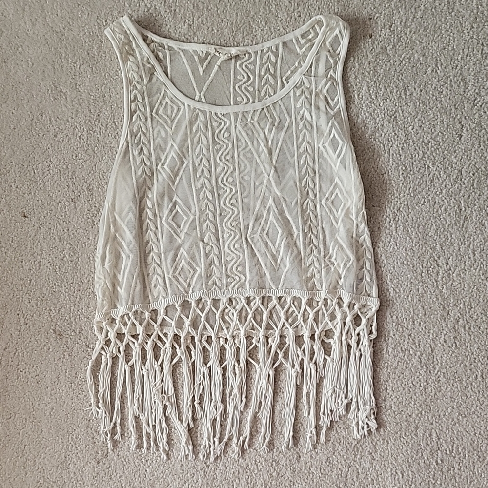 White Fringe Transparent Tank Top